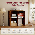 Book Shelf, Wooden Cube Storage Organizer with 11" Open Cubes, Stackable Bookcase for Room Divider Storage, 2 Tier Bookshelf for Living Room, Bedroom, Office (Indonesian Antique Oak, 4-Cube)