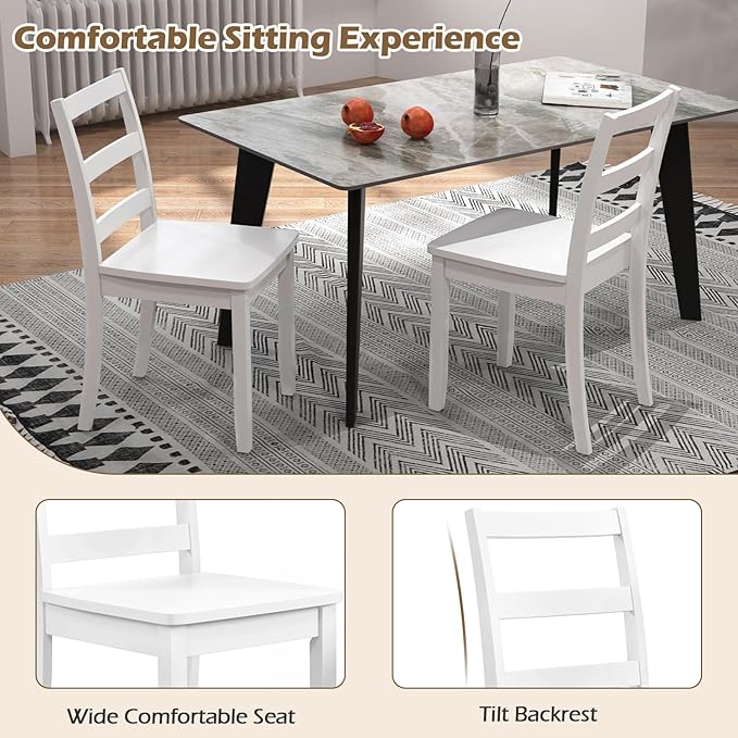 COSTWAY Wooden Dining Chairs Set of 2, Mid-Century Modern Armless Kitchen Side Chairs with Curved Backrest and Rubber Wood Legs for Home Dining Room, Kitchen, Restaurant (White)