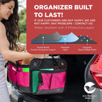 TRUNKCRATEPRO Pink Car Accessories For Women, Trunk Organizer For Car, Suv, Jeep Premium Adjustable Multi Compartments Collapsible (Large Capacity)