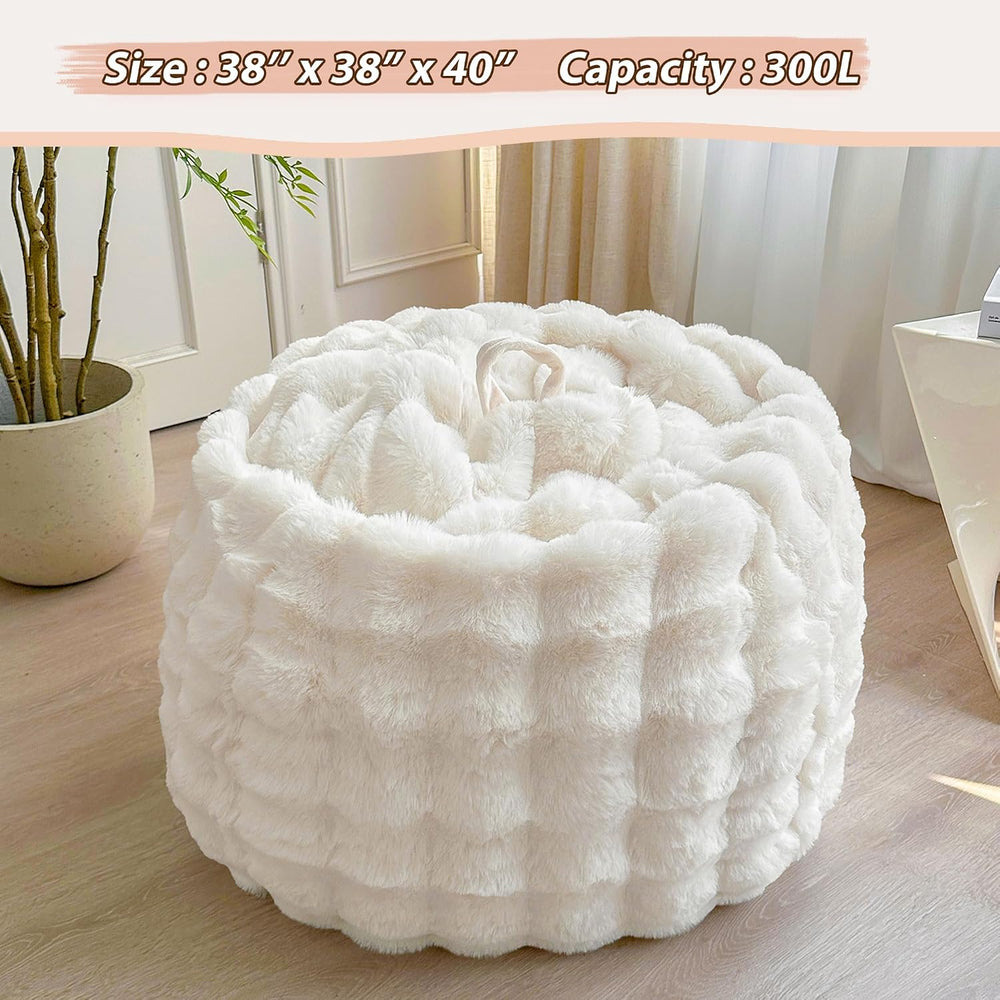 LIFEREVO 3FT Fluffy Faux Rabbit Fur Bean Bag Chair Cover, No Filler, Beige | ...