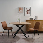 47.2" 5-Piece Round Dining Table Set for 4, Modern Wood Dining Table with 4 Upholstered Chairs, Kitchen & Dining Room Table Set with Metal Base for Apartment, Small Space, Natural Table+4 Brown Chairs