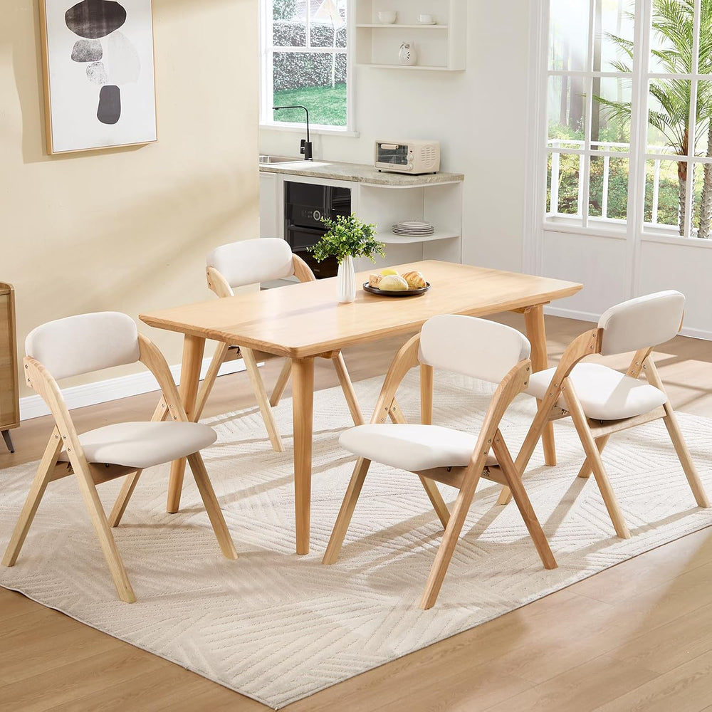 Folding Chairs with Cushion Set of 4,Linen Padded Foldable Dining Chairs, Raw...