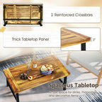 Tangkula Outdoor Acacia Wood Coffee Table, Rectangle Rustic Accent Table with Thickened Top & Heavy-Duty Metal Legs, for Patio, Deck, Garden, Natural
