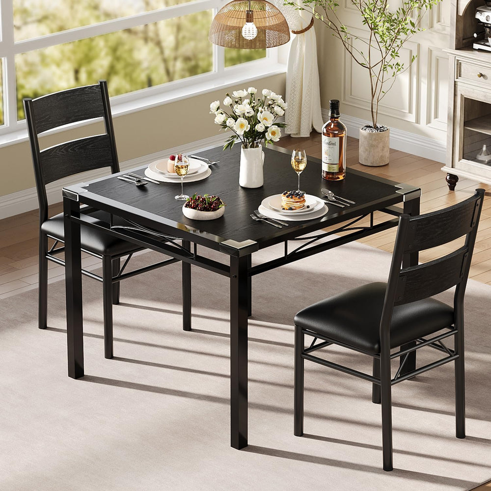 IDEALHOUSE Dining Table Set for 2 with Upholstered Chairs, Wood Dining Room T...