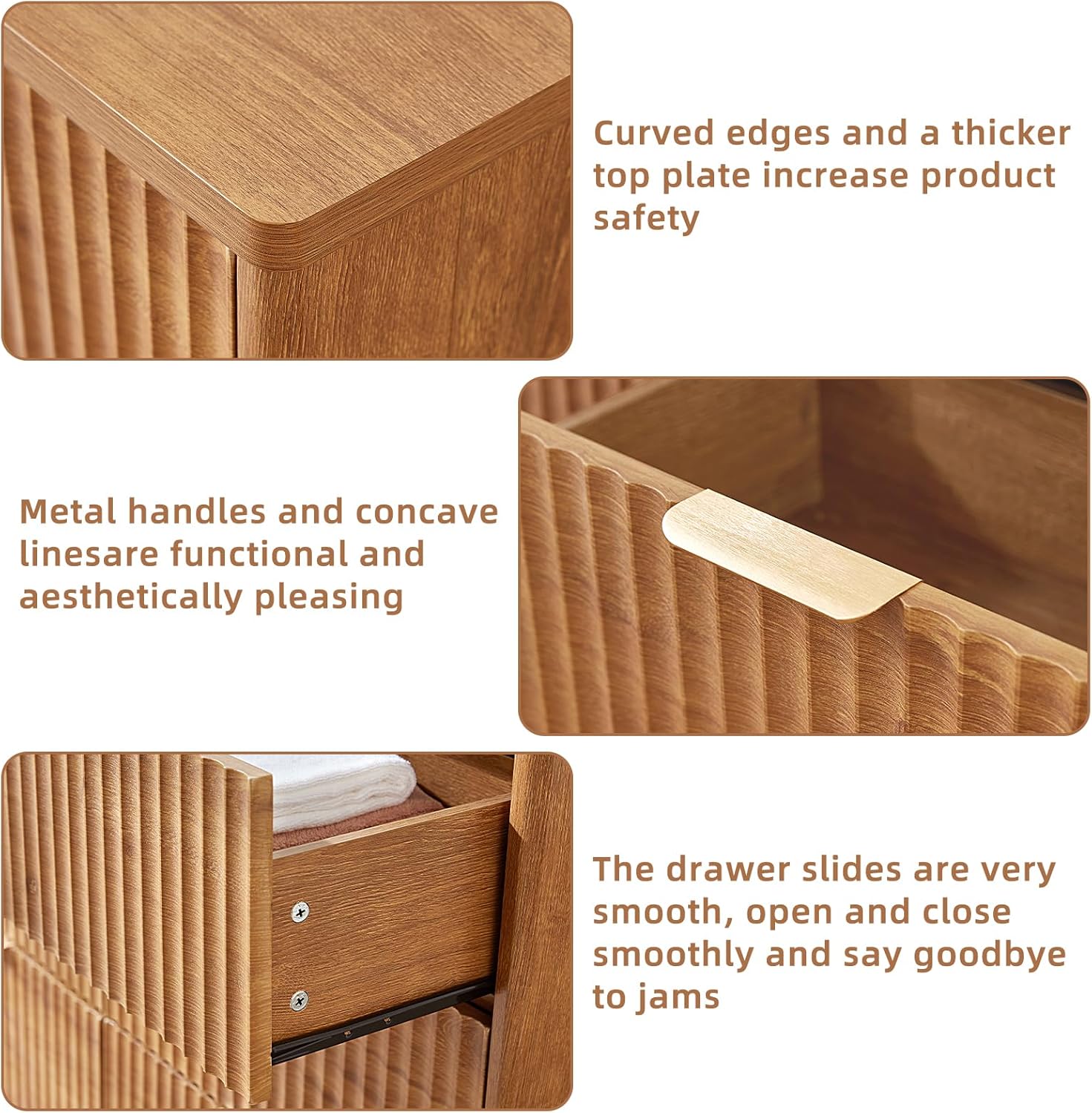 LEYAOYAO Fluted 6 Drawers Dresser, 48" Wide Modern Chest of Drawers with Wood Grain Top, Curved Profile Design, Dresser TV Stand, Wood Drawer Organizer for Bedroom, Living Room, Hallway,Brown