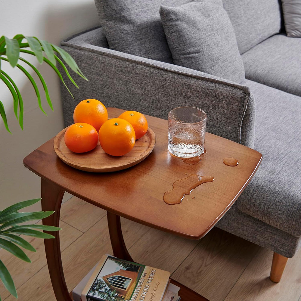 C-Shaped End Table with Wheels,Walnut Color(18.1" Dx13.7 W x24.8 H) | Ro...