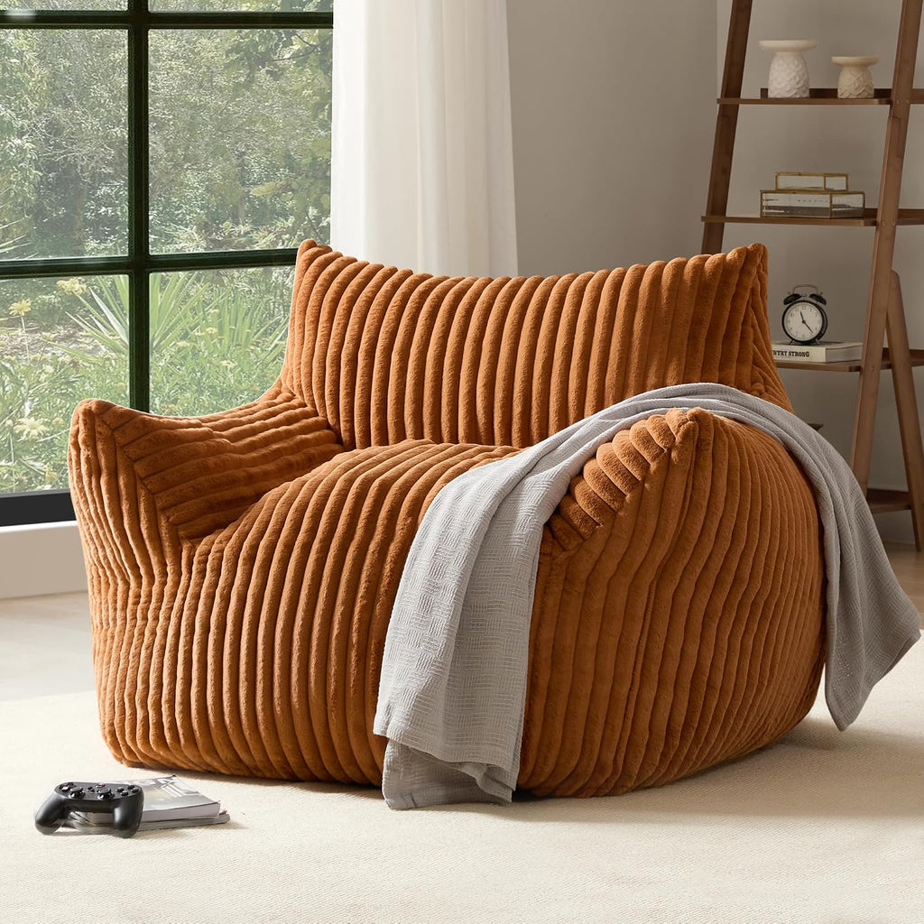 Oversized Bean Bag Chair for Adults, Giant Plush Boneless Bean Bag Couch with Wide Armrests for Bedroom, Living Room & Dorm - Comfy Reading Chair, Single Accent Floor Chair (Orange)