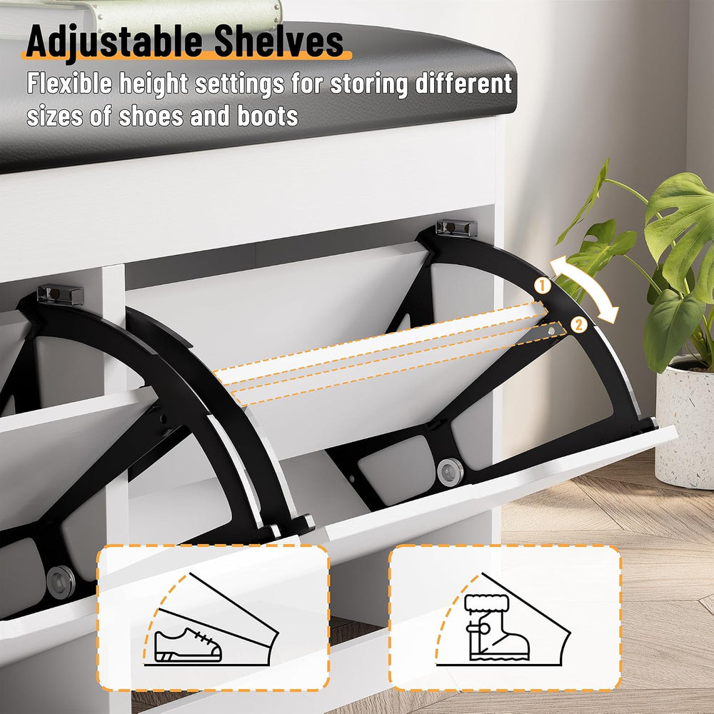40" Shoe Storage Bench with 2 Flip Drawers & Padded Seat Cushion, Sh...