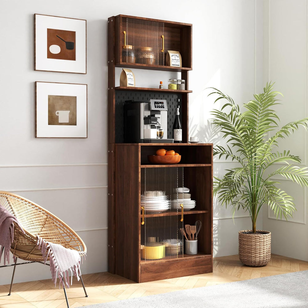 71" Kitchen Hutch Cabinet with Storage Pantry Storage Cabinet with Strip...