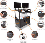 Line Leader Large AV Cart with Locking Cabinet | Height Adjustable Utility Cart with Pullout Keyboard Tray & Cord Management | UL Safety-Certified Computer Cart | Easy Assembly (32 x 18 x 42in)