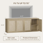 SICOTAS Rattan TV Stand for 65 70 inch TV - Large Entertainment Center TV Consoles for Living Room Bedroom, Farmhouse Television Stands with Storage Cabinet Boho Modular Media Console, Sand Oak