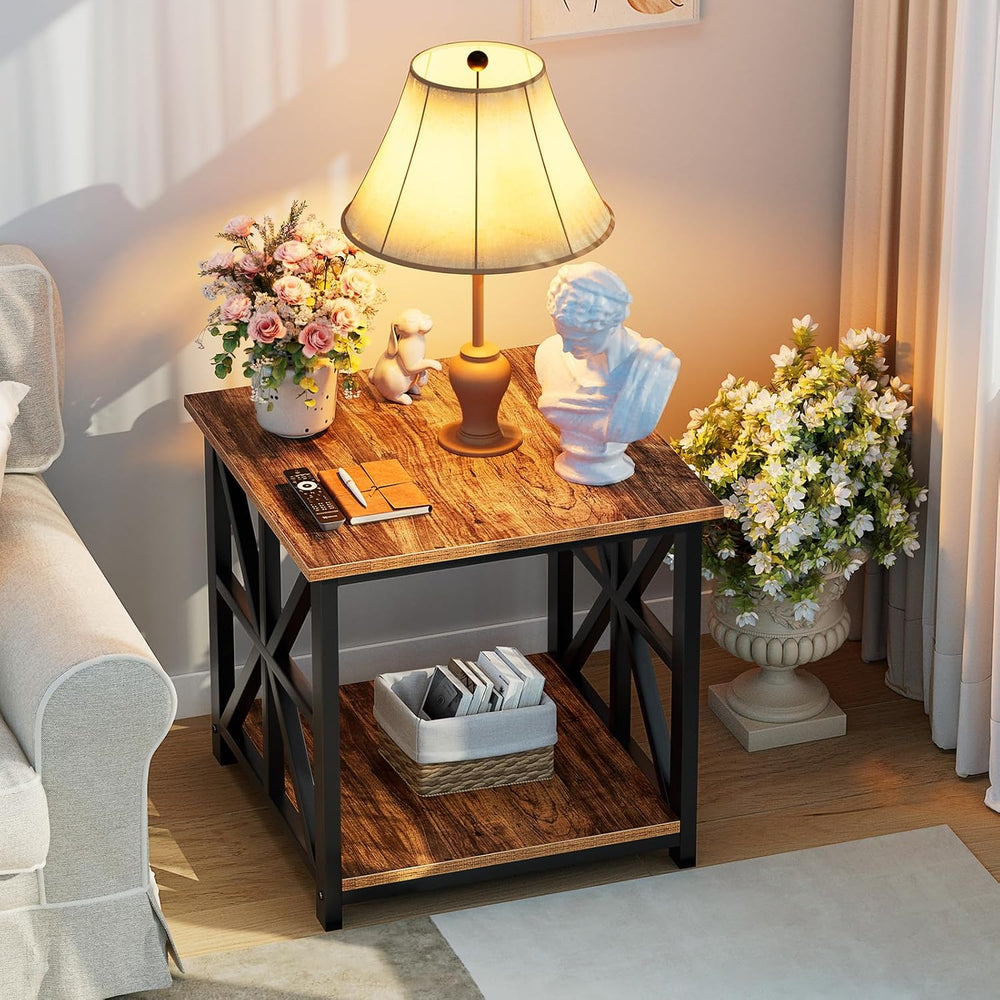 GreenForest End Table with 2-Tier Storage Shelf, 19.7 inch Side Table for Liv...