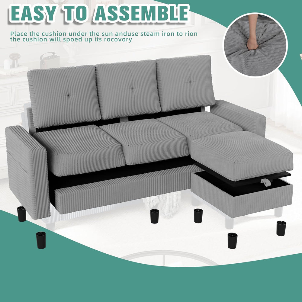SUNLEI Convertible Sectional Sofa for Small Spaces, L Shaped Modular Sofa wit...