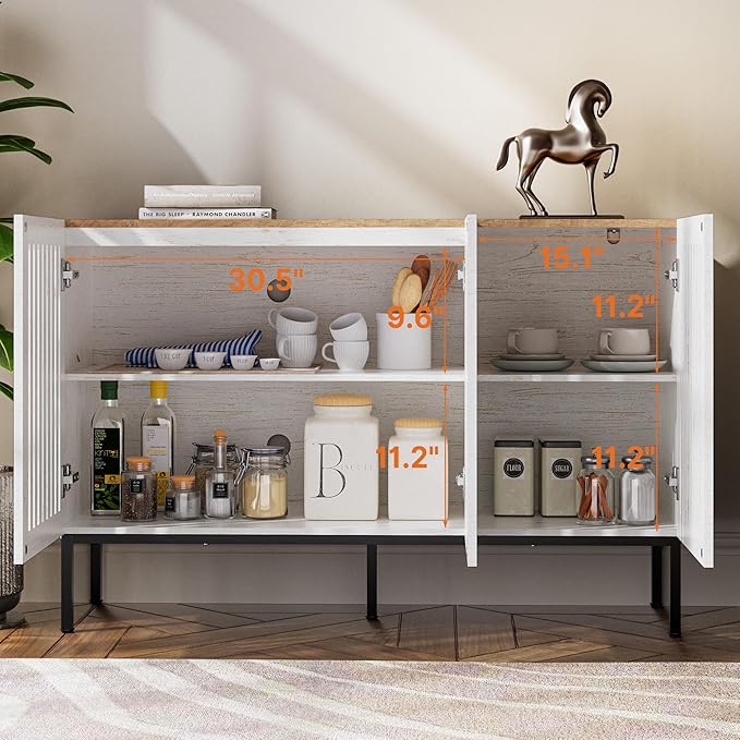 Farmhouse TV Stand for 100 Inch TVs, 2-in-1 Entertainment Center with Storage Cabinets & Metal Base, Antique White Media Console for Living Room