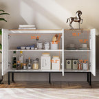 Farmhouse TV Stand for 100 Inch TVs, 2-in-1 Entertainment Center with Storage Cabinets & Metal Base, Antique White Media Console for Living Room