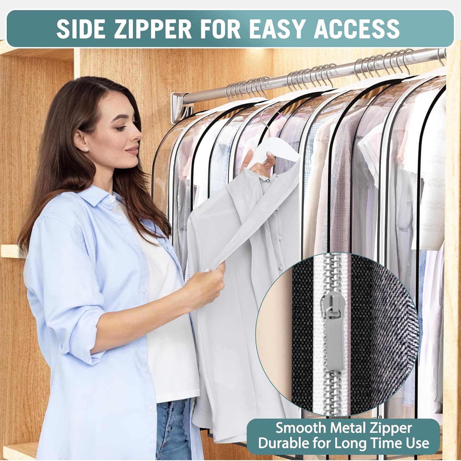 Liuoud Clear Garment Bags for Hanging Clothes 10” Gusseted, Suit Bags for Closet Storage, Hanging Plastic Clothes Cover for Coat, Dress, Fur, Shirt, 4 Pack, 40” Long