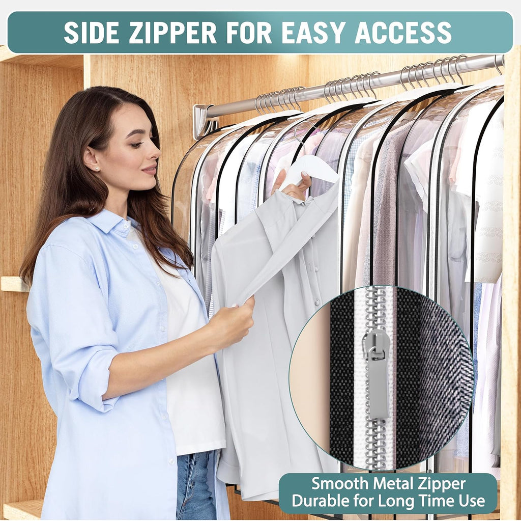 Liuoud Clear Garment Bags for Hanging Clothes10” Gusseted, Suit Bags for Closet Storage, Hanging Plastic Clothes Cover for Coat, Dress, Fur, Shirt, 6 Pack, 40” Long