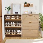 Hidden Shoe Cabinet with Drawer, Free Standing Narrow Shoe Rack Cabinet for Entryway Slim, 3 Flip Drawer Shoe Storage Organizer Cabinet for Entry,Hallway,Door,Dorm,Small Spaces - Natural