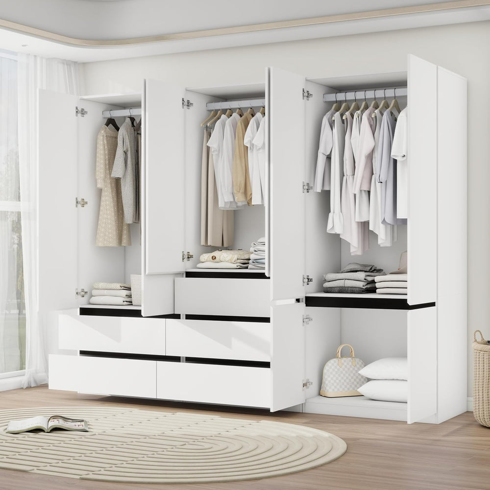 Armoire Wardrobe Closet with Drawers：75" Large White Wardrobe Closet Cab...