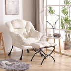 Welnow Lazy Chair with Ottoman, Modern Lounge Accent Chair with Armrests and a Side Pocket, Leisure Sofa Armchair, Reading Armchair with Footrest for Small Space, Beige