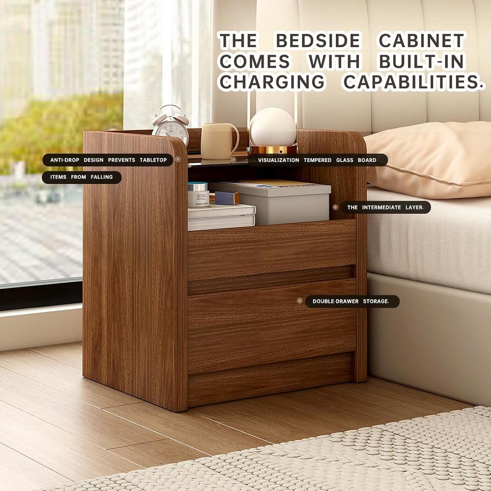 Messenya Modern Nightstand for Bedrooms Set of 2, 20" Wide w/Charging St...