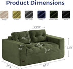 MAXYOYO 63" Loveseat Sofa Couch for Small Spaces, Upholstered Boneless Cloud Couch for Apartment Bedroom, 2-Seater Love Seat Floor Modern Sofa with Pillows, No Assembly Required, Dark Green