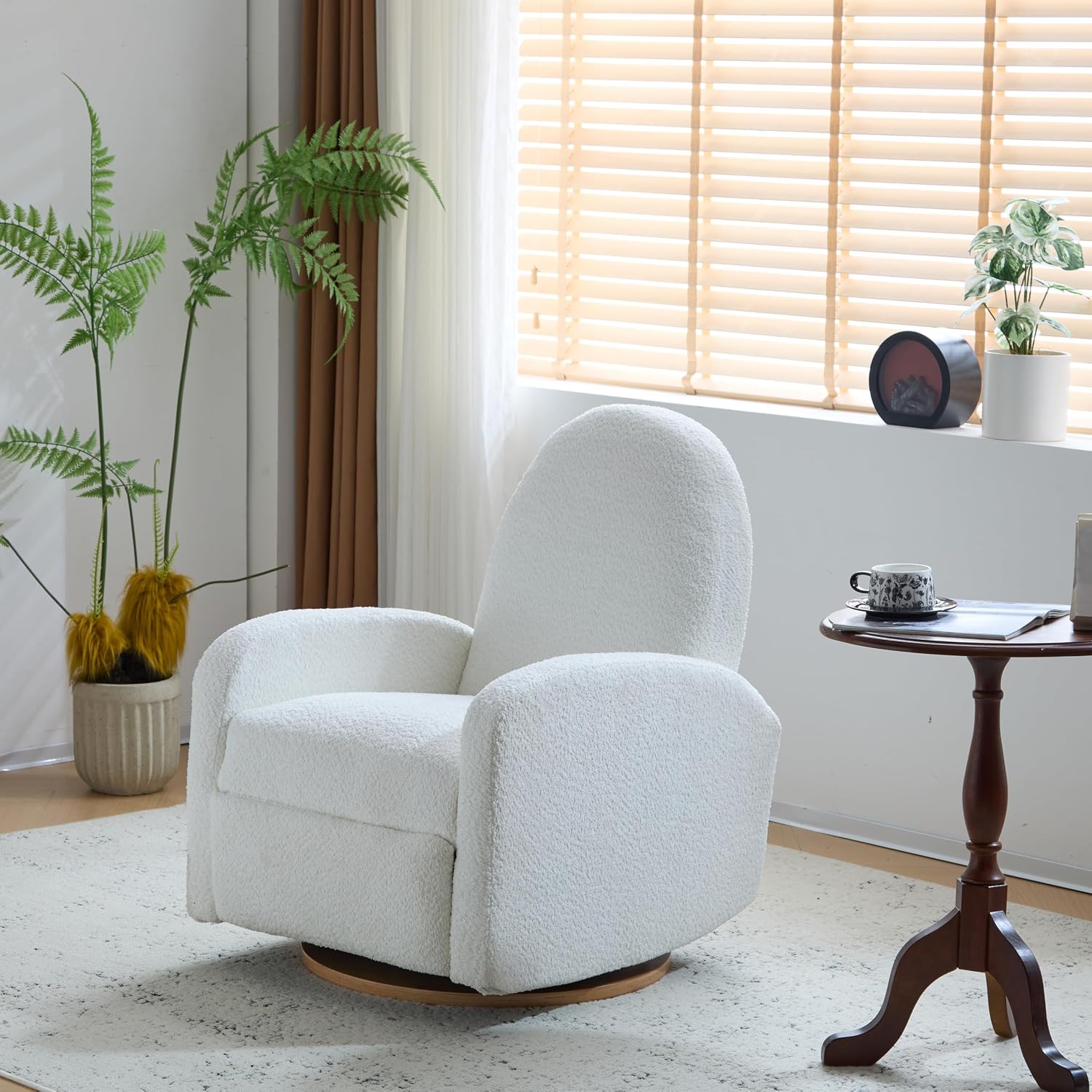 Merax Boucle 360 Swivel & Glider Recliner Chair, Adjustable Nursery Glider Rocker for Living Room, Bedroom Beige