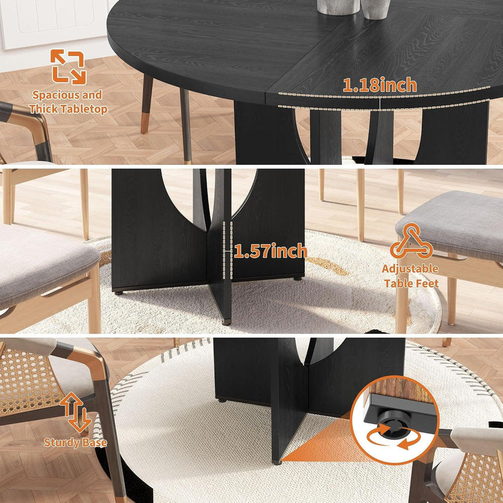 47 Inch Round Dining Table for 4-6, Modern Kitchen Table with Sturdy Wooden P...