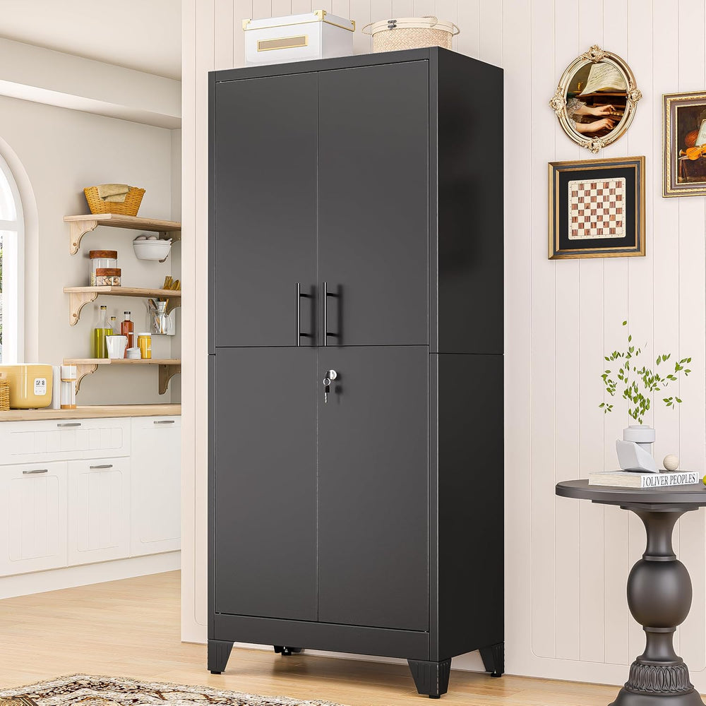PAOFIN Metal Kitchen Pantry Cabinet, 71" Tall Storage Cabinet with Lock ...