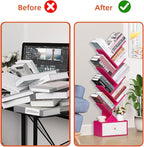 8 Tier Tree Bookshelf with Drawer, Free Standing Wood Bookcase for Narrow Space, Storage Organizer Bookshelves for Books, Book Case for Home Office, Living Room, Bedroom - Pink