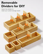 12-Piece Bamboo Desk Drawer Organizer Tray – Adjustable Storage Boxes with 24 Adjustable Compartments for Office Drawer, Jewelry, Vanity & Desk Accessories