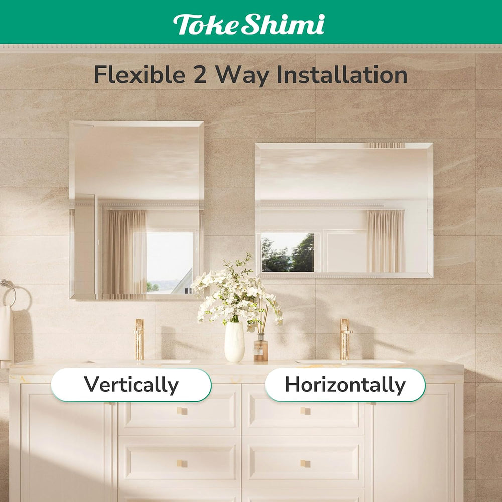 TokeShimi Bathroom Vanity Mirror Frameless with 1" Beveled Edge 24x36 in