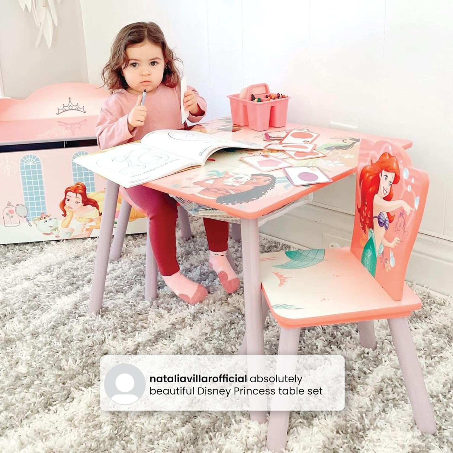 Delta Children Kids Table and Chair Set with Storage (2 Chairs Included) - Ideal for Arts & Crafts, Snack Time, Homeschooling, Homework & More, Disney Princess
