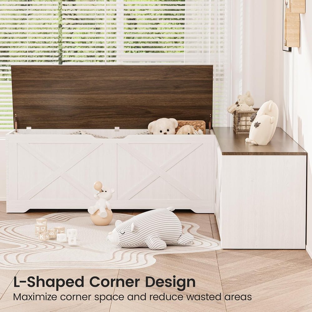L Shaped Storage Bench, 63" Corner Bench with Storage, Breakfast Nook Be...