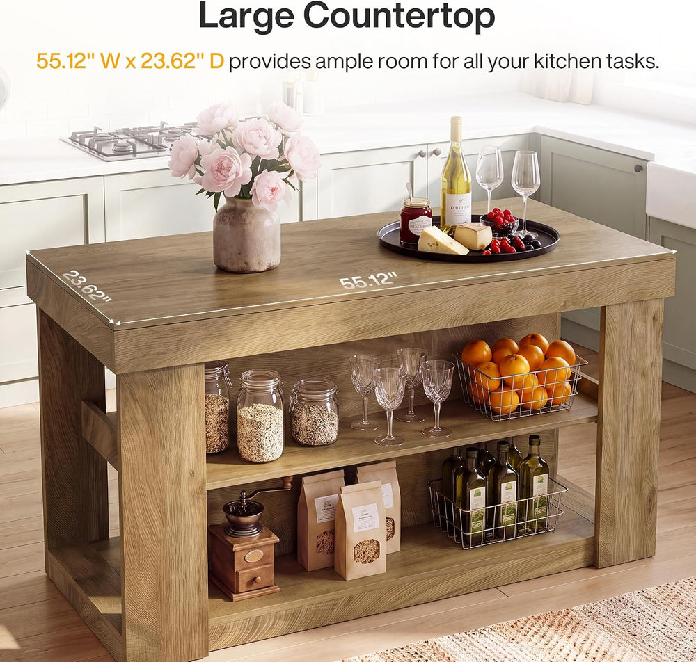 Tribesigns 55-Inch Kitchen Island with 2 Storage Shelves and Seating | Farmho...