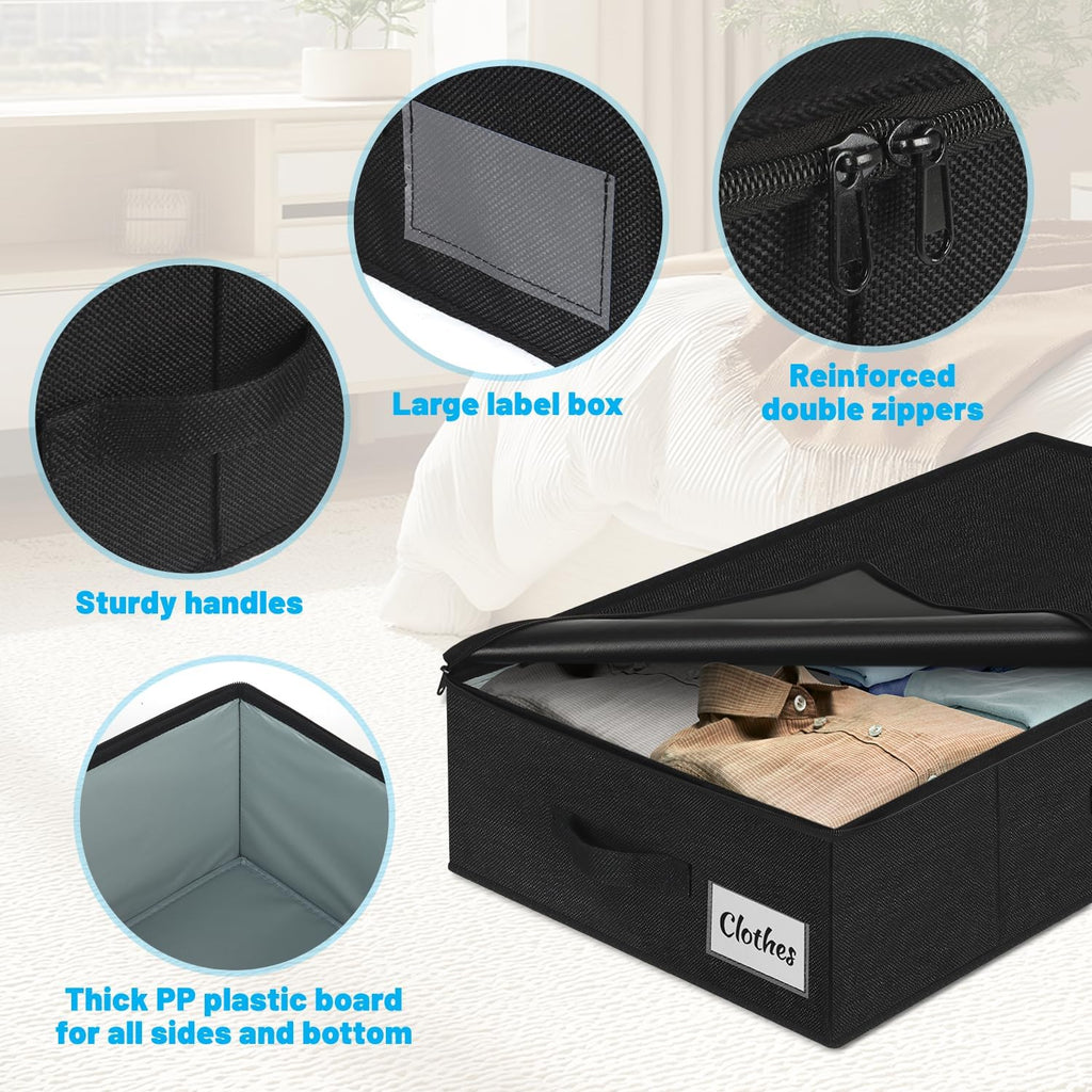 Under Bed Storage Container Bins 2 Pack, 5 Inch Thin Low Profile Underbed Clothes Storage Organizer for Dorm & Home, Use for Blanket and Toy Storage Box W/ Sturdy Bottom/Sides, Foldable Thick Fabric