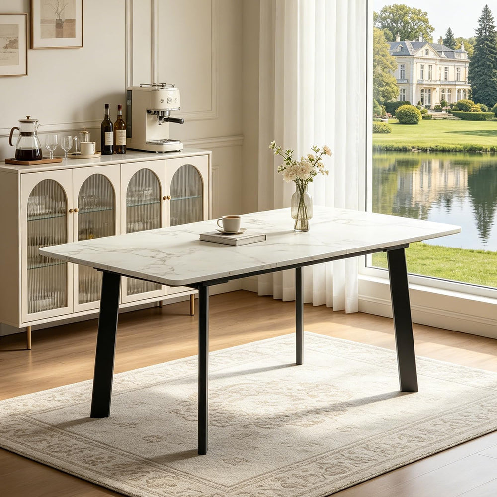 Modern 47.2"-63" Extendable Rectangular Dining Table, White