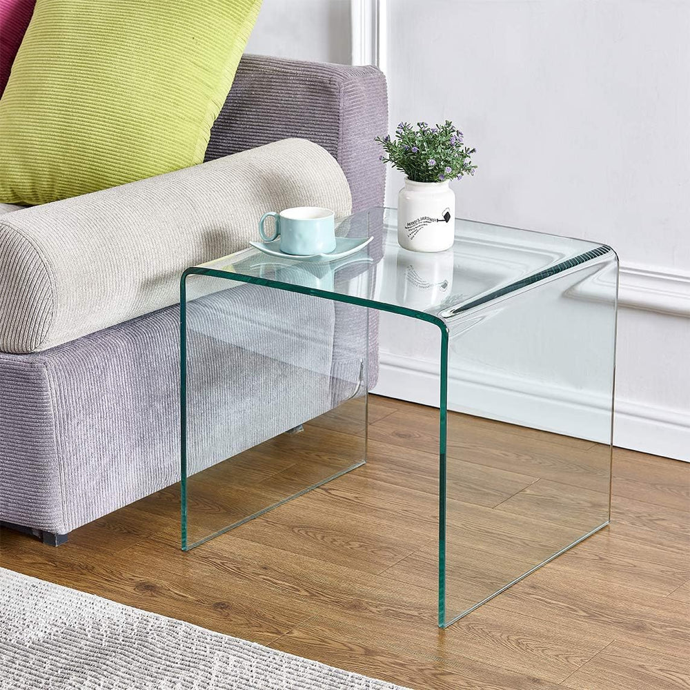 Glass End Side Table for Living Room Nightstand Bedside Table Small Coffee Ta...
