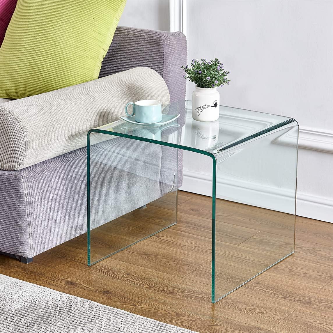 Glass End Side Table for Living Room Nightstand Bedside Table Small Coffee Table (19.7x19.7x18.9)