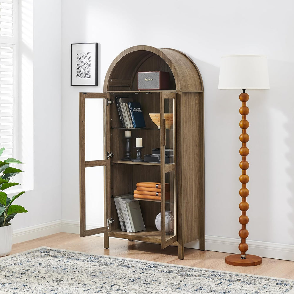 67" Arched Cabinet with Glass Doors: Pantry Cabinets for Kitchen Storage...