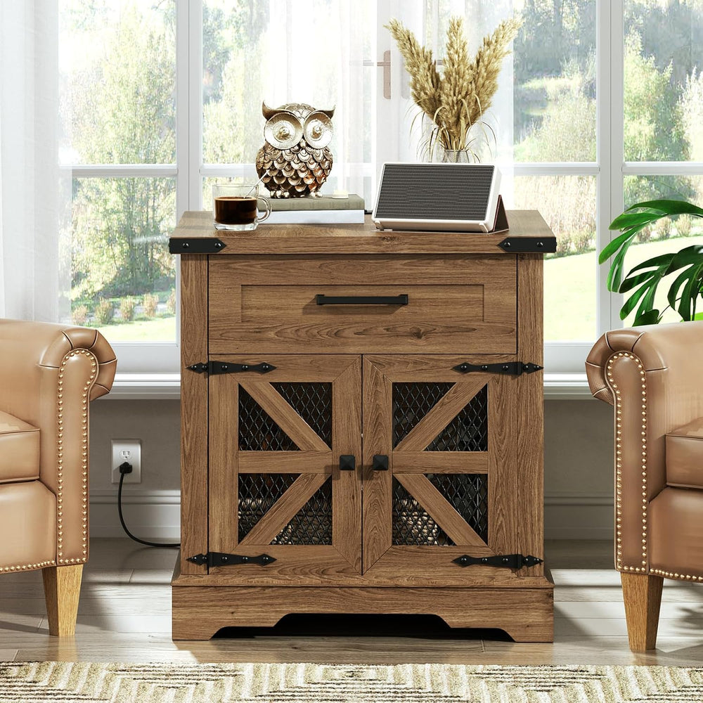 RALGEND Walnut Farmhouse End Table with Charging Station, 24" Large Sofa...