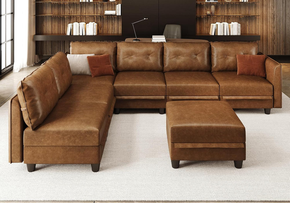 LLappuil 7-Piece U-Shaped Modular Sectional Sofa with Storage, Faux Leather C...