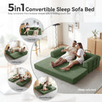 Convertible Floor Sofa Bed with Fixed-Shape Frame, King Size Floor Sleeper 5-in-1 DIY Combination Modular Sofa, Modular Chenille Folding Mattress Couch for Living Room Bedroom Playroom (Green)