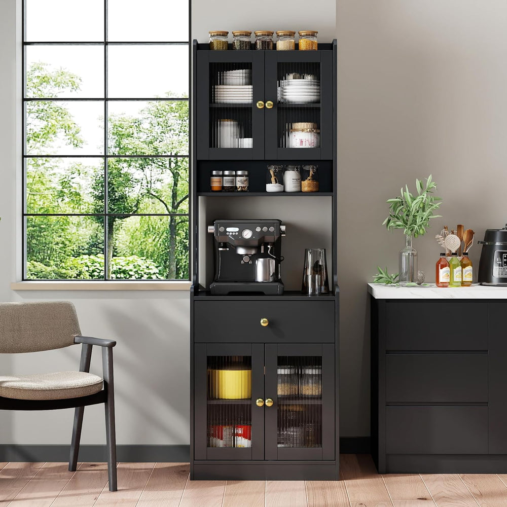 Spolllowe Kitchen Pantry Cabinet Farmhouse Storage Hutch with Microwave Stand...