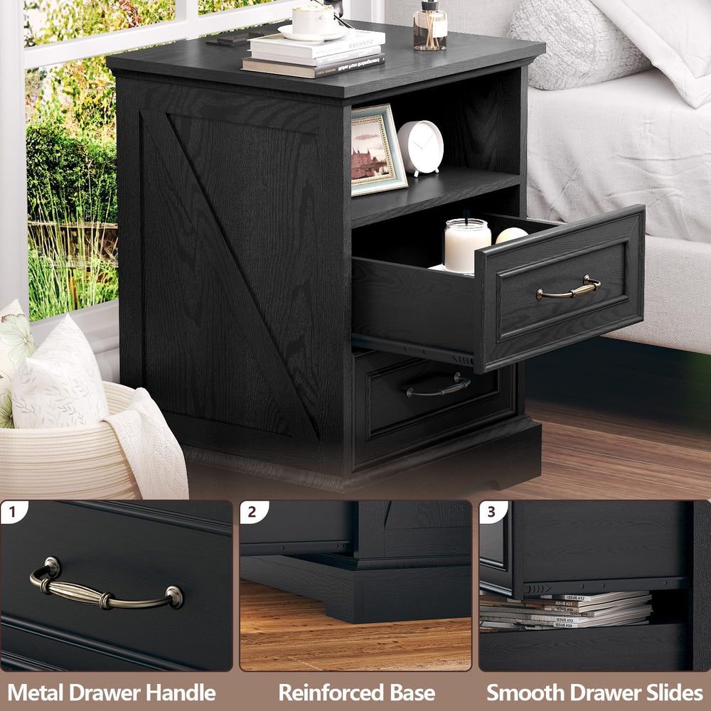 Nightstand with Charging Station,18" Wide End Table with 2 Large Drawers...