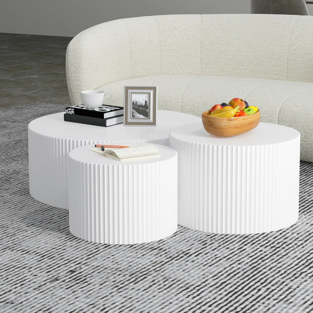 JUSTONE White Round Coffee Table Set Side Table End Table for Living Room, Dr...