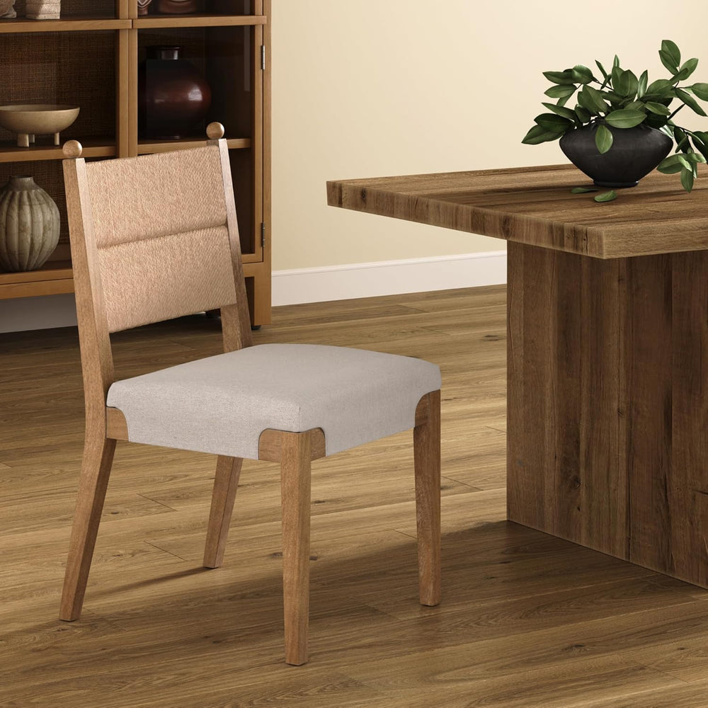 Nathan James Cove Boho Solid Wood Dining Chair with Woven Seagrass Back and U...