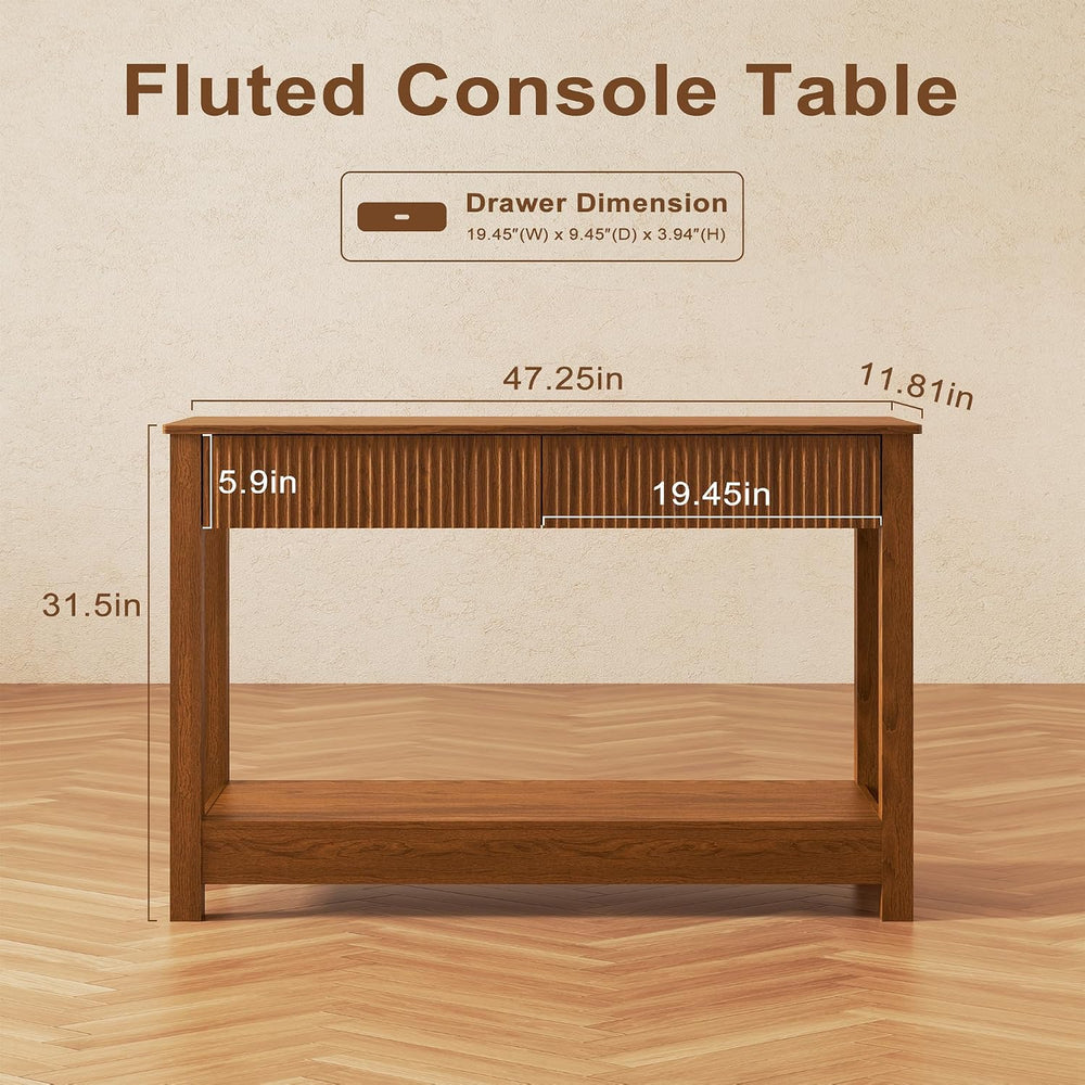 Fluted Entryway Table with 2 Drawers, 47" Console Table for Entryway, Wo...