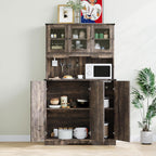 GAOMON Kitchen Pantry Storage Cabinet, Farmhouse 70inch Hutch Cupboard Sideboard Buffet Coffee Bar Cabinet with Charging Station for Dining Room, Brown