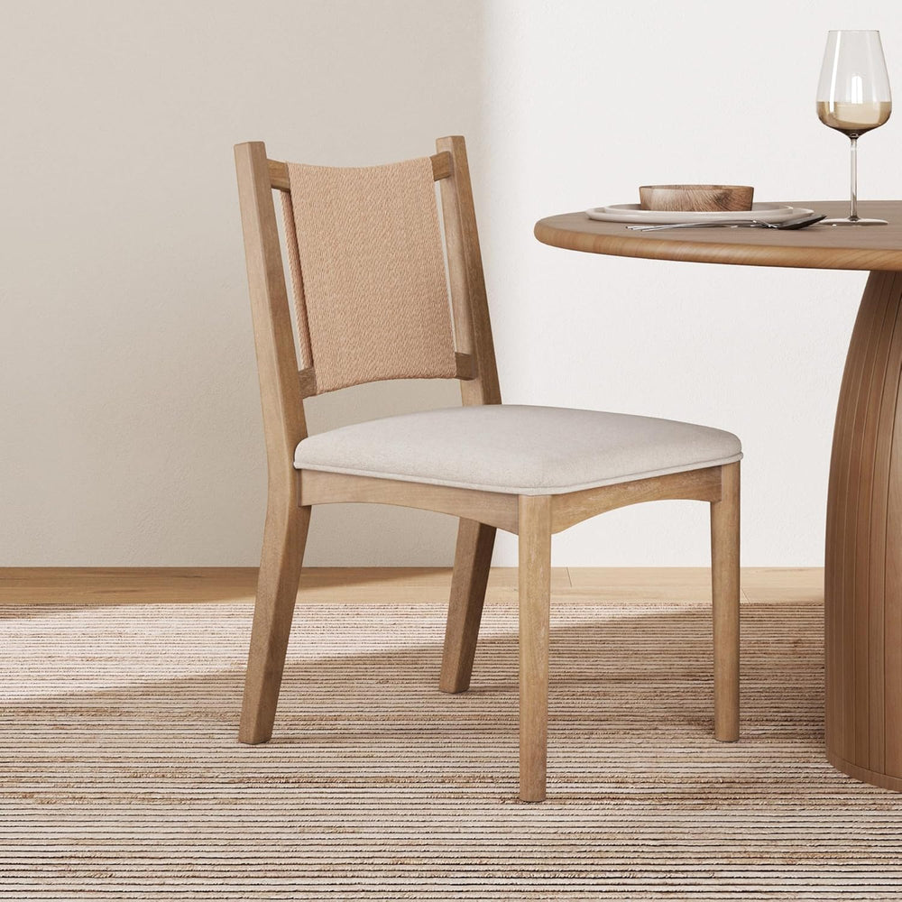 Nathan James Elodia Upholstered Dining Chair with Seagrass Back Solid Wood Mo...